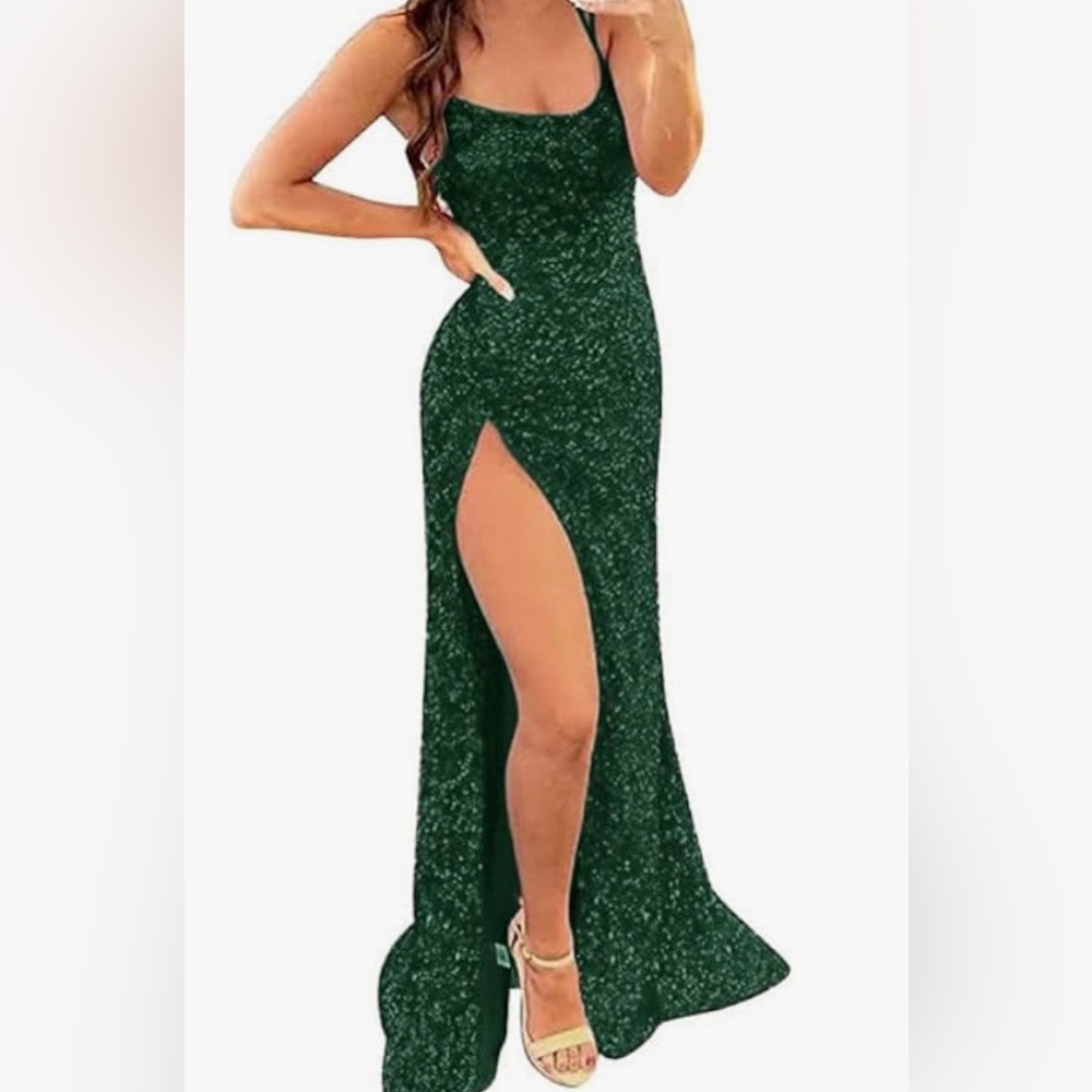 Long Formal/Prom Green Backless High Slit Dress